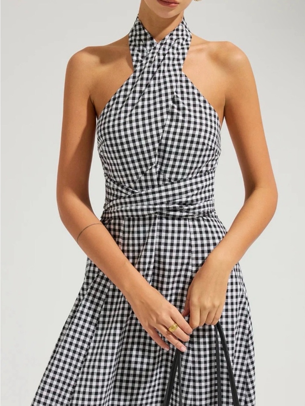 COMMENSE NWT SMALL Gingham Midi Dress in Black and White